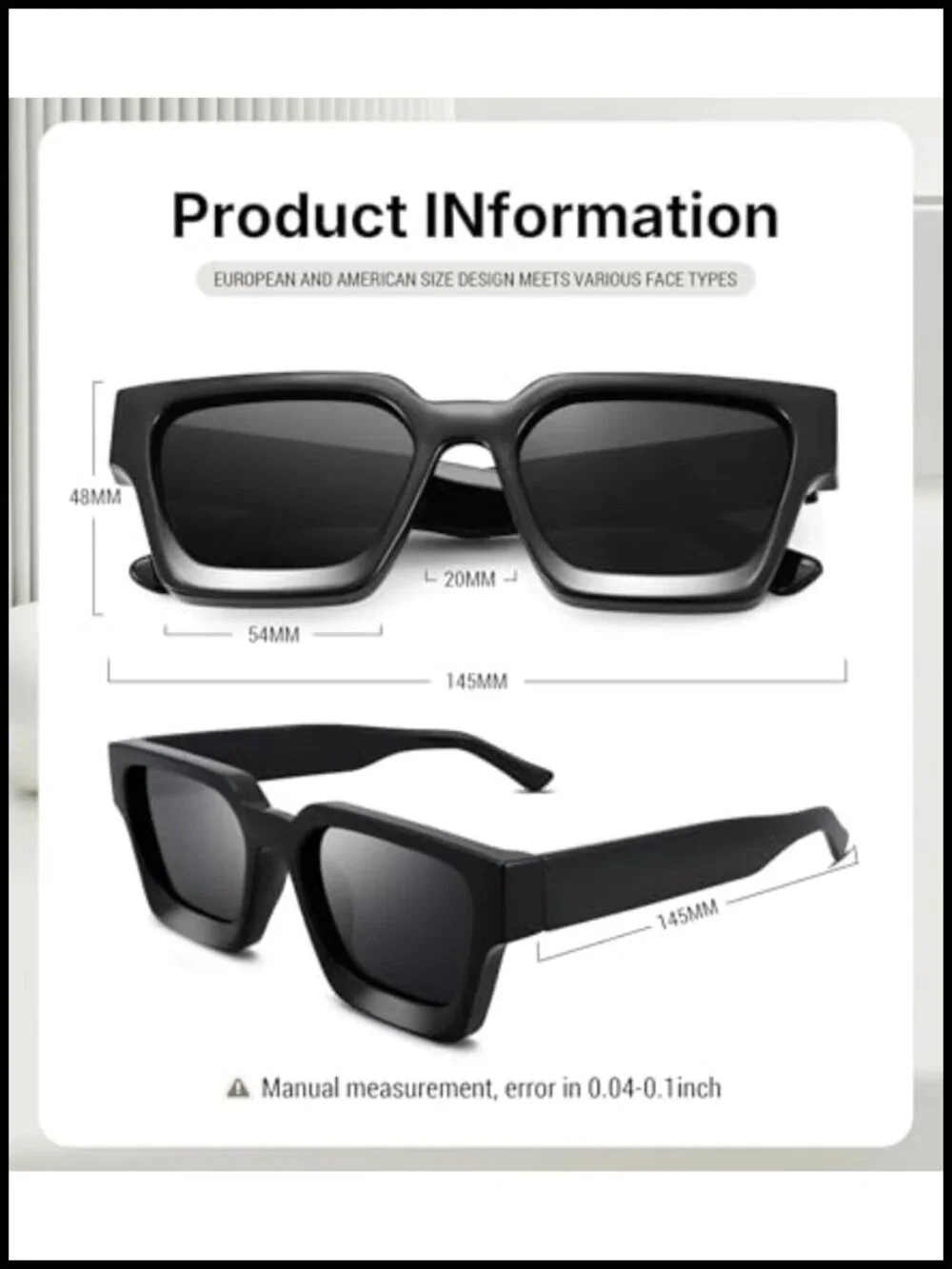 Square Sunglasses with Thick Frame UV Protection for Unisex